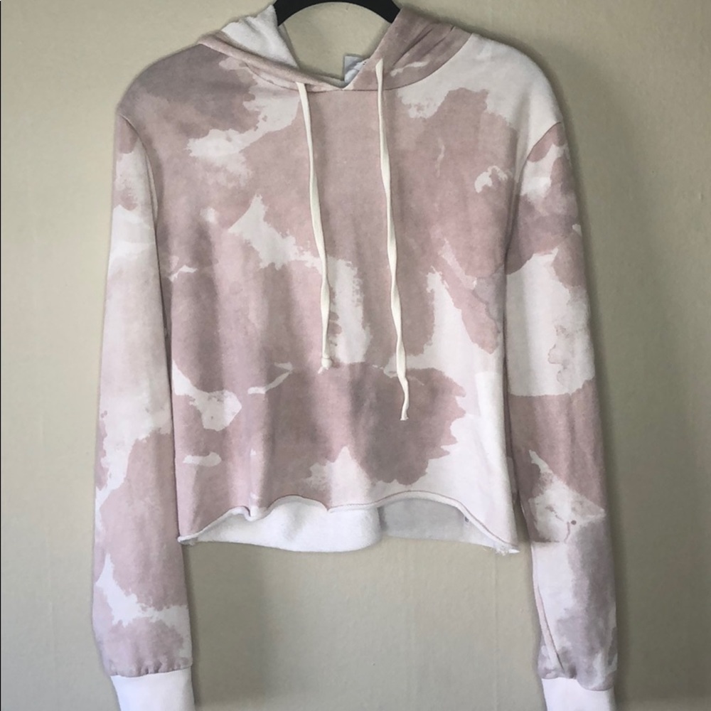 Pink tie dyed cropped hoodie Medium